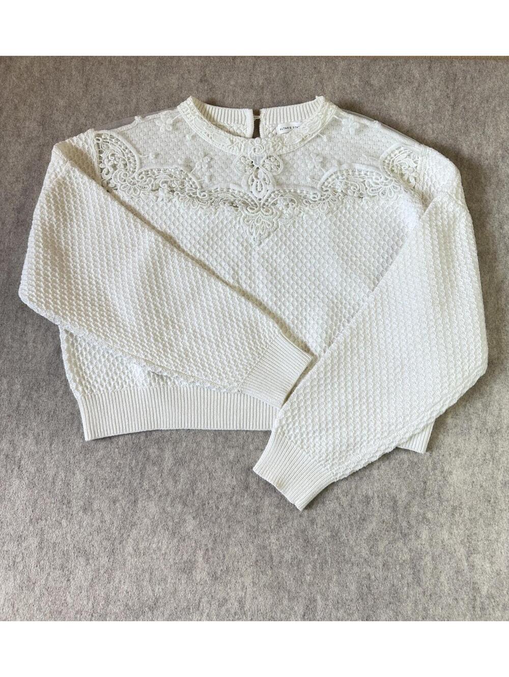 Altar’d State Creme Lace Sheer Detailed Sweater Size XL Cropped NWOT